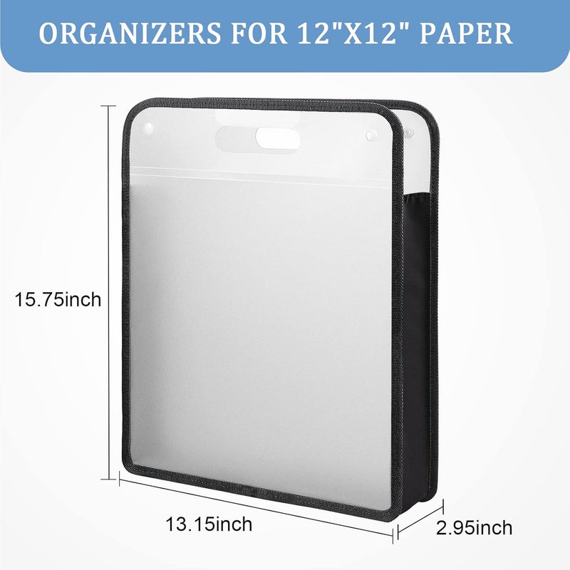 Caydo Scrapbook Paper Organizer, 3 Pack Black Expanding Paper Folio with Handle, Clear Portable Paper Storage for Holding 12 x 12 Inch Scrapbook, Vinyl - Image 2